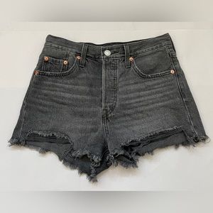 Levi women’s black ripped high waisted jean shorts. Size 25.